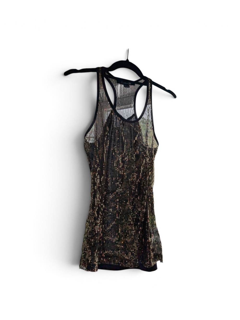 Forever 21 Black and Gold Sequin Racerback Tank Top